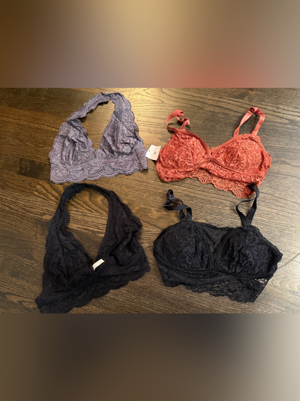 4 Urban Outfitters Lace Bralette & Bikini Bra Set Black, Rust, Lavender, Size M